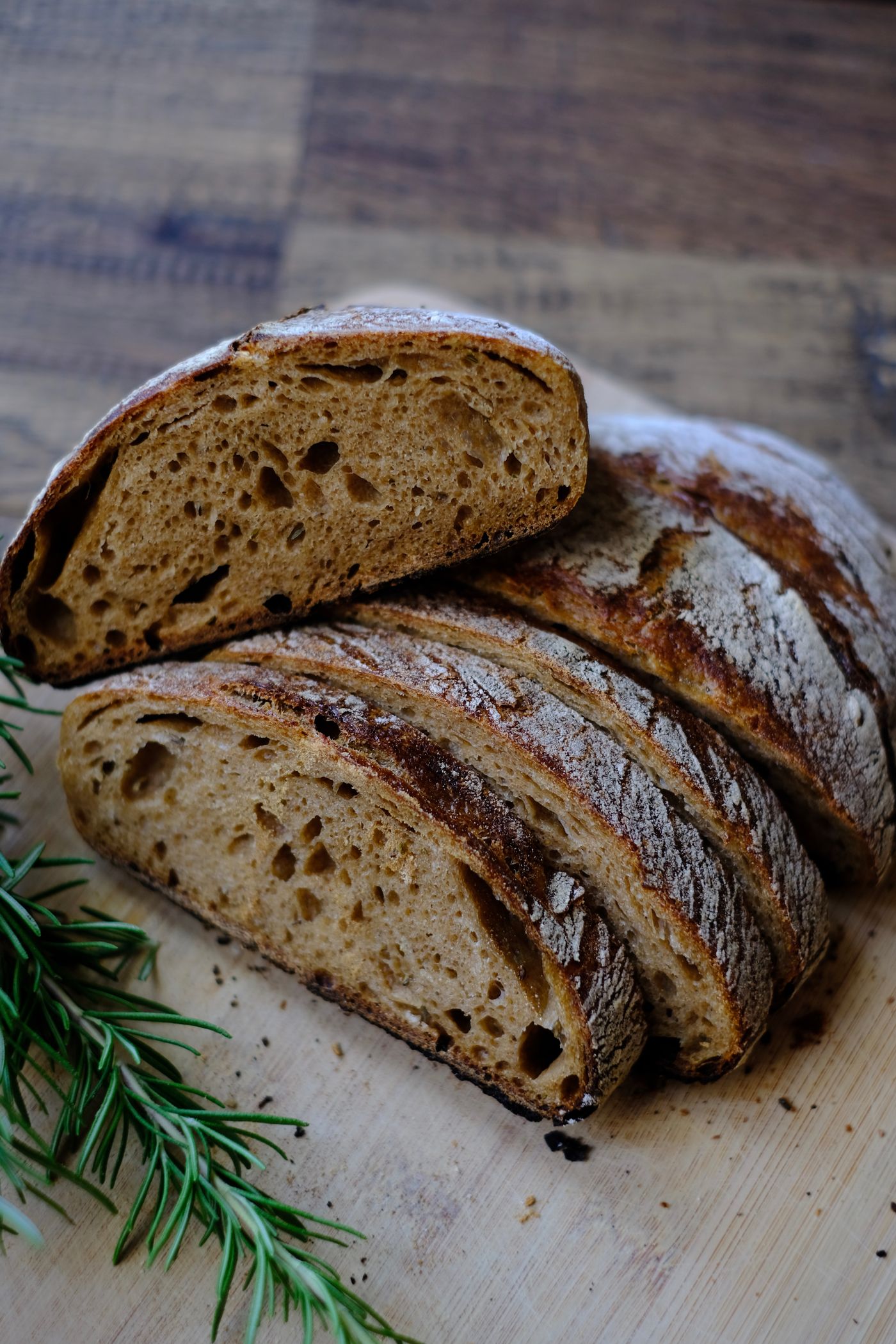 A rustic loaf of bread.